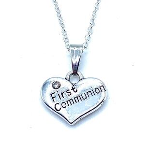 First Communion Necklace Heart Rhinestone